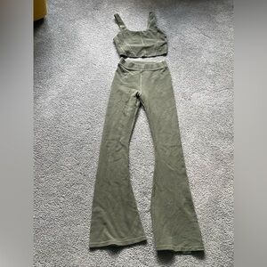 Aerie Olive Flare Pants and Crop Top